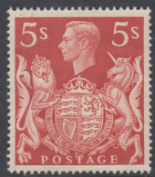 GB Scott 250 - SG477, 1939 Dulac Arms 5/- MH* - Unused Stamps