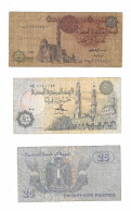 EGITTO 3 BANCONOTE  1 POUND 1980 - 50 PIASTRES 2007 - 25 PIASTRES 2006 - Egypte