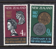 New Zealand 1967 Centenary Of Post Office Savings Bank Set HM (SG 843-844) - Unused Stamps