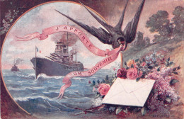 MILITARIA - FANTAISIE - Bateau De Guerre Français - Hirondelle - Bouquet De Fleurs - Carte Postale Ancienne - Sonstige & Ohne Zuordnung