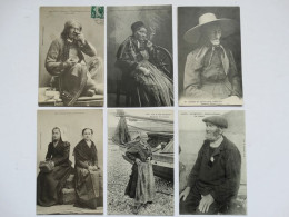 8 Cartes Postales Folklore Métier Quemeneur Filandière Types Des Pyrénées Costumes Batz Pécheur Légué Tarentaise Botrel - Collections & Lots