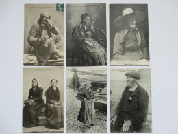 8 Cartes Postales Folklore Métier Quemeneur Filandière Types Des Pyrénées Costumes Batz Pécheur Légué Tarentaise Botrel - Verzamelingen & Kavels