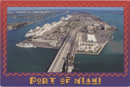 Port Of Miami Harbor Aerial View Postcard FL Florida - Miami