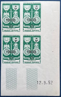 TUNISIE 1952 N°358**centenaire De La Medaille Militaire Française Non Dentelé Bloc De 4 Coin Daté 12/09/1952 TTB - Unused Stamps