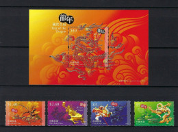 Hong Kong 2012 S#1482-1486 Year Of The Dragon Set+M/S MNH Fauna Zodiac Unusual (embossed Foil) - Ongebruikt