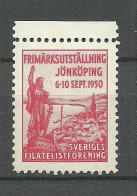 SWEDEN 1950 Philatelic Exhibition Jonköping Reklamemarke Advertising Poster Stamp MNH - Esposizioni Filateliche