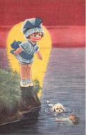 ENFANTS - Dessin D'enfants - Fille - Soleil - Chien - Bébé - Carte Postale Ancienne - Kindertekeningen