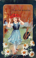 ENFANTS - Dessin D'enfants - Amitié Sincère - Fille - Pinceaux - Carte Postale Ancienne - Children's Drawings