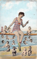 ENFANTS - Dessins D'enfants - Femme - Phare - Plage - Sable - Carte Postale Ancienne - Kinder-Zeichnungen