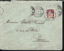 Suisse. Timbre N° 123 Perforé, Seul Sur Enveloppe De Basel Du 7-X-1909 à Destination De Paris. - Gezähnt (perforiert)