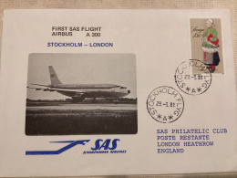 Stockholm Londonien 1981 - SAS Airbus - 1er Vol Flight Erstflug Primer Vuelos - - Cartas & Documentos