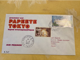 Papeete Tokyo 1973 - Air France Boeing 707 - 1er Vol Flight Erstflug - Tahiti - Cartas & Documentos
