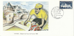 Départ Tour De France 1985 Vannes Avec Timbre Vannes - Sobres Transplantados (antes 1995)