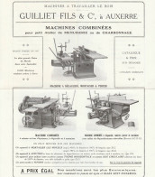 AUXERRE PUBLICITEE GUILLET FILS & Cie MACHINES A TRAVAILLER LE BOIS - Werbung