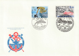 Centenaire De La Société Internationale De Sauvetage Du Léman (timbre Et Tampon Suisse +  Timbre Et Tampon Français) - Bigewerkte Envelop  (voor 1995)