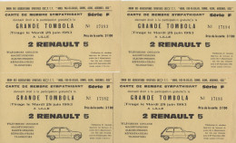 Lot De 4 Billets De Tombola - Union Sportive Des PTT - 1983 - Renault 5 - Aisne Ardennes Nord Pas De Calais Oise - Lotterielose