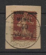 MEMEL - 1920-21 - N°Yv. 22 - Semeuse 40pf Sur 20c Brun - Oblitéré Sur Fragment - Gebraucht
