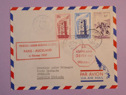 BS17  FRANCE  BELLE LETTRE 1957 1ER VOL  PARIS  A  AUKLAND + AFFR. PLAISANT++ ++ - Erst- U. Sonderflugbriefe