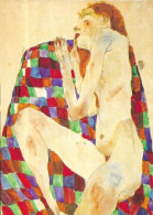 EGON SCHIELE  /    NU FEMININ  SUR COUVERTURE BARIOLEE - Schiele