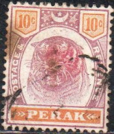 MALAYA PERAK MALESIA 1895 1899 TIGER 10c USED USATO OBLITERE' - Perak