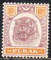 MALAYA PERAK MALESIA 1895 1899 TIGER 10c MH - Perak