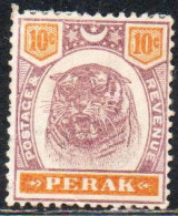 MALAYA PERAK MALESIA 1895 1899 TIGER 10c MH - Perak