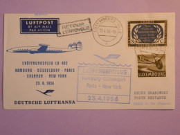 BS17  LUXEMBOURG BELLE LETTRE  1956 1ER VOL PARIS NEW YORK  USA +NATO+ . NEW YORK  + + AFFR. PLAISANT++ ++ - Brieven En Documenten