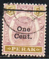 MALAYA PERAK MALESIA 1900 TIGER SURCHARGED ONE CENT 1c On 5c USED USATO OBLITERE' - Perak