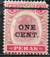 MALAYA PERAK MALESIA 1900 TIGER SURCHARGED ONE CENT 1c On 4c MNH - Perak