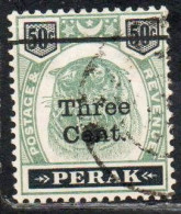 MALAYA PERAK MALESIA 1900 TIGER SURCHARGED ONE CENT 3c On 50c USED USATO OBLITERE' - Perak