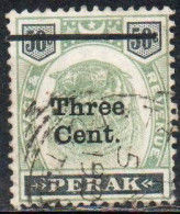 MALAYA PERAK MALESIA 1900 TIGER SURCHARGED ONE CENT 3c On 50c USED USATO OBLITERE' - Perak