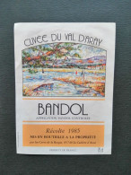 Etiquette De Vin Cuvée Du Val D'Aray Bandol Récolte 1985 - Languedoc-Roussillon