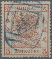 China: 1883, Large Dragon Thick Paper 3 Ca. Red Canc. Blue Seal "Peking" (Michel - 1912-1949 Republic