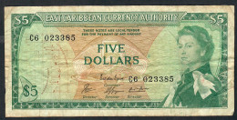 E.C.T. P14c8 5 DOLLARS 1965 Issued 1974 Signature 10 #C6    F-VF NO P.h. - Caraibi Orientale