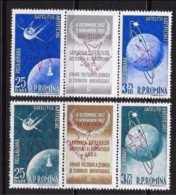 ● ROMANIA 1957 ROMINA ֍ SPAZIO ֍ P.A. 77a  80a  81a 84a Usati ● Varietà = Soprastampa CAPOVOLTA ● Cat. 76,5 € ● 213 ● - Variétés Et Curiosités