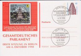 Berlin (West) Ganzsache P 129 Priv Zudruck Deutsche Einheit SSt Berlin 1990 - Cartes Postales - Oblitérées