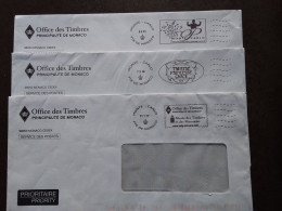 3 FLAMMES POSTALES MONTE - CARLO PTE DE MONACO SUR ENVELOPPES OFFICE DES TIMBRES - Marcophilie