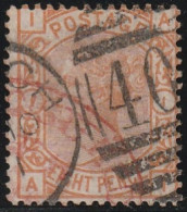533 Gran Bretagna  1880 - Effige Della Regina Vittoria 8 P. Arancio N. 61. - Oblitérés