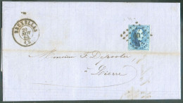 N°15B - Médaillon 20 Centimes Bleu Obl. LP.60 Sur Lettre De BRUXELLES Le 20 Novembre 1865 Vers Lierre- Banque De BELGIQU - 1863-1864 Médaillons (13/16)