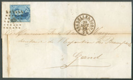 N°15B - Médaillon 20 Centimes Bleu Obl. LP.63 Sur Lettre De BRUXELLES (NORD) Le 20 Septembre 1865 Vers Gand -  21068 - 1863-1864 Médaillons (13/16)