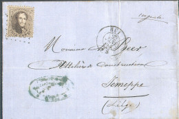 N°14A - Médaillon 10 Centimes Brun Obl. LP.186 Sur Lettre De HUY Le 22 Janvier 1865 Vers Jemeppe -  21070 - 1863-1864 Medallones (13/16)