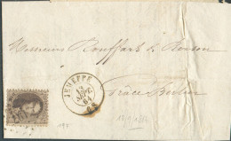 N°14A - Médaillon 10 Centimes Brun Obl. LP.197 Sur Lettre De JEMEPPE Le 13 Septembre 1864 Vers Grâce-Berleur -  21074 - 1863-1864 Médaillons (13/16)