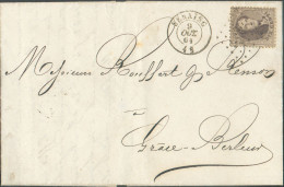 N°14A - Médaillon 10 Centimes Brun Obl. LP.332 Sur Lettre De SERAING Le 9 Octobre 1864 Vers Grâce-Berleur -  21076 - 1863-1864 Medaillen (13/16)