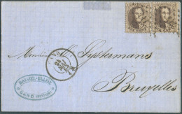 N°14B(2) - Médaillon 10 Centimes Bruns (x2), Obl. LP.141 Sur Lettre De GAND  Le 21 Mai 1864 Vers Bruxelles-  21092 - 1863-1864 Medaillen (13/16)