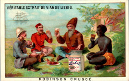 Chromo Liebig Série Française N°157 Robinson Crusoé 6) Adieu De L'île Avec Un Toast Commiato Dall'isola Con Brindisi - Liebig