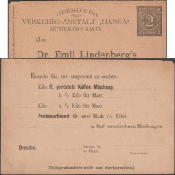 Dresde 1888, Entier Postal Timbré Sur Commande De Poste Privée Hansa. Magasin De Café Et De Torréfaction à Vapeur - Other & Unclassified