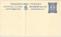 India > 1869-1949 Vorstenlanden Van Brits-Indïe > Travancore-Cochin Briefkaart 4 Pies Blauw Ongebruikt (10806) - Travancore-Cochin