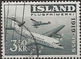 ICELAND 1959 Air. 40th Anniversary Of Iceland Civil Aviation - 3k50 - Vickers Viscount 700 And 1919 Avro 504K Biplane FU - Airmail