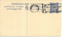 India > 1869-1949 Vorstenlanden Van Brits-Indïe > Travancore-Cochin Briefkaart 4 Pies Blauw Gebruikt (10807) - Travancore-Cochin