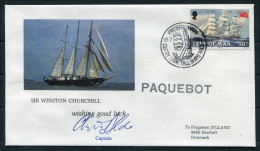 1984 I.O.M. Denmark Frederikshavn Cutty Sark Tall Ships Race "SIR WINSTON CHURCHILL" Signed Cover - Brieven En Documenten